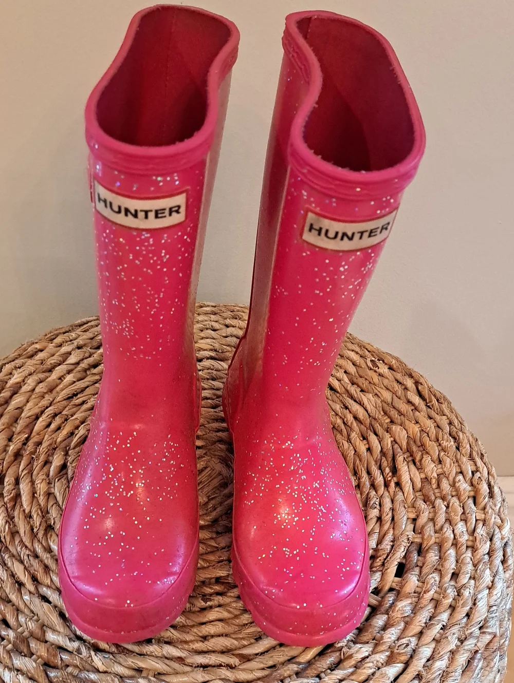 Hunter Youth Girls Wellie Rain/Outdoor Pink Glitter Tall Preppy Tall Boots 1